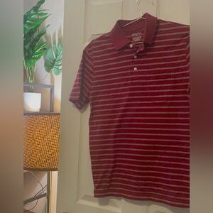Merona Red and White Striped Polo Shirt-Small